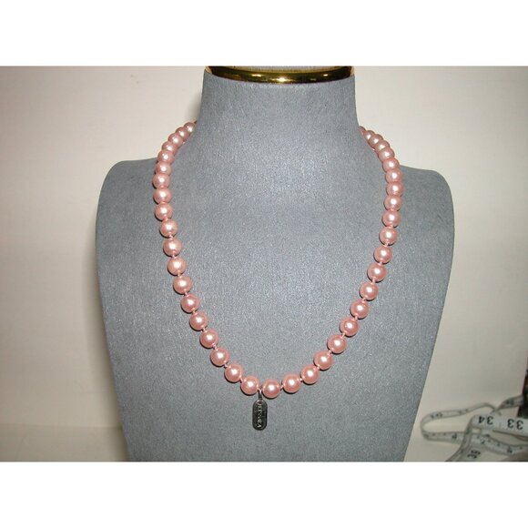 Pink Faux Pearl Necklace With Silver-Tone Kisska Charm & Decorative Clasp - Picture 5 of 6